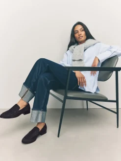 Next Suede Round Toe Clean Loafers Navy Outlet