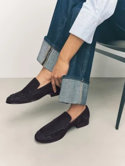 Next Suede Round Toe Clean Loafers Navy Outlet