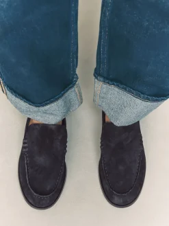 Next Suede Round Toe Clean Loafers Navy Outlet