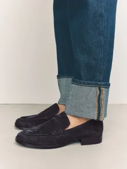 Next Suede Round Toe Clean Loafers Navy Outlet
