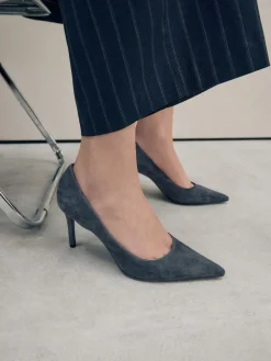 Next Navy Suede Standard/Wide Fit Leather Mid Court Shoes Best