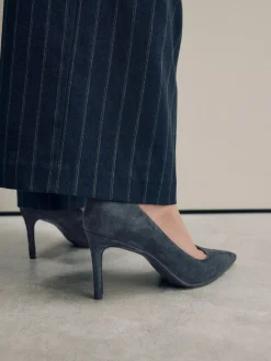 Next Navy Suede Standard/Wide Fit Leather Mid Court Shoes Best