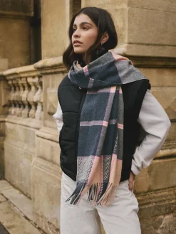 Next Navy Texture Check Midweight Scarf Online