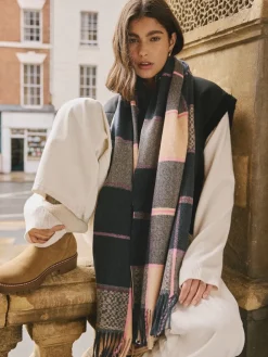 Next Navy Texture Check Midweight Scarf Online