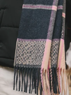 Next Navy Texture Check Midweight Scarf Online