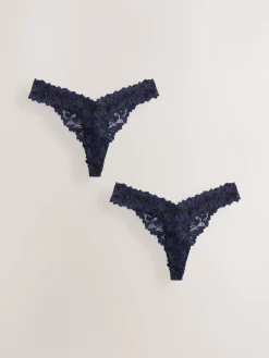 Next Navy Thong Ultimate Comfort Lace Knickers 2 Pack Clearance