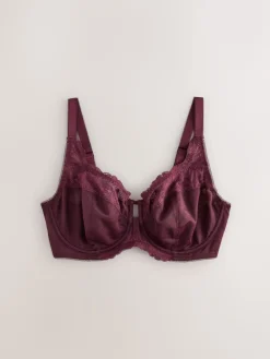 Next DD+ Lace Trim Non Pad Full Cup Underwired Bras 3 Pack Navy/Berry/Pink Outlet