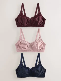 Next Total Support Full Cup Lace Ultimate Comfort Bras 3 Pack Navy/Berry/Pink Online