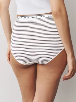 Next Full Brief Cotton Logo Knickers 7 Pack Navy/Chocolate Stripe Discount