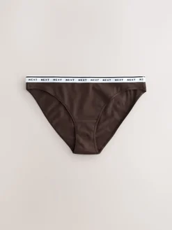 Next High Leg Cotton Logo Knickers 7 Pack Navy/Chocolate Stripe Online