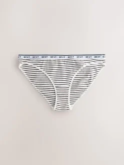 Next High Leg Cotton Logo Knickers 7 Pack Navy/Chocolate Stripe Online