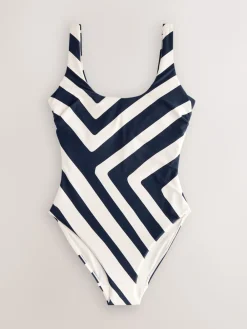 Next Navy/Cream Chevron Dd+ Wired Scoop Neck Tummy Control Swimsuit Hot