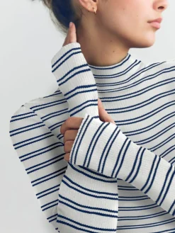 Next Thermal Maximum Warmth Cosy Ribbed Roll Neck Top Navy/Cream Stripe Best