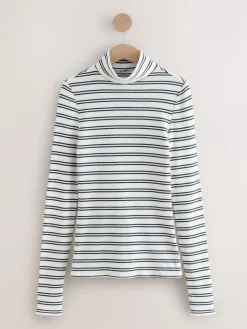 Next Thermal Maximum Warmth Cosy Ribbed Roll Neck Top Navy/Cream Stripe Best
