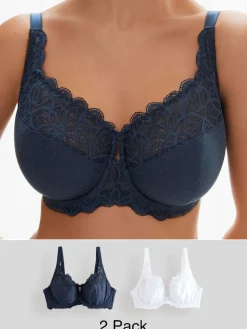 Next Navy/White DD+ Non Pad Full Cup Modal & Lace Bras 2 Pack New