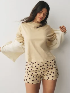 Next Short Set Pyjamas 2 Pack Navy/Yellow Spot New