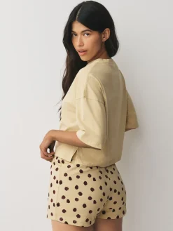 Next Short Set Pyjamas 2 Pack Navy/Yellow Spot New