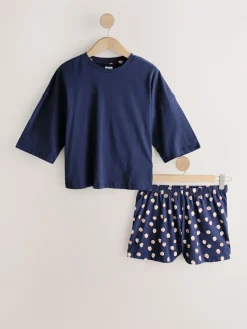 Next Short Set Pyjamas 2 Pack Navy/Yellow Spot New