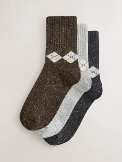 Next Neutral Argyle Thermal Wool Blend Ankle Socks 3 Pack With Silk Sale