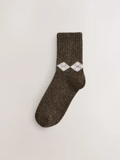 Next Neutral Argyle Thermal Wool Blend Ankle Socks 3 Pack With Silk Sale