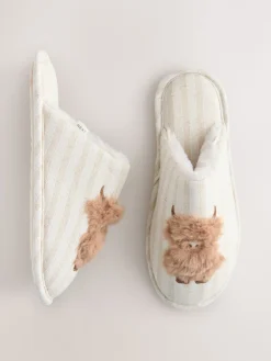 Next Neutral Hamish Linen Mule Slippers Sale