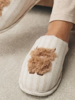Next Neutral Hamish Linen Mule Slippers Sale