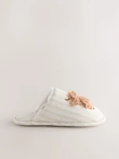 Next Neutral Hamish Linen Mule Slippers Sale