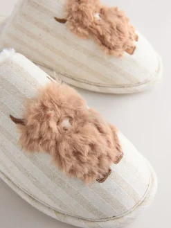 Next Neutral Hamish Linen Mule Slippers Sale