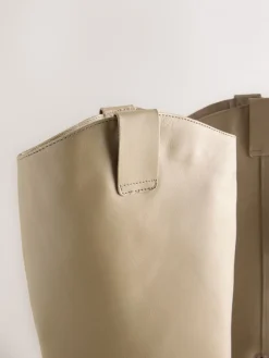 Next Forever Comfort® Western Block Heel Knee High Boots Neutral Leather New