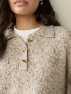 Next Boucle Long Sleeve Polo Jumper Neutral Neppy