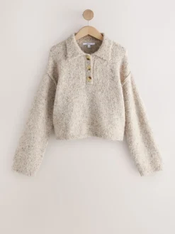 Next Boucle Long Sleeve Polo Jumper Neutral Neppy