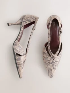 Next Forever Comfort® Pointed Toe Strappy Asymmetric Court Heels Neutral Snake Discount