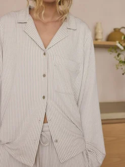 Next Neutral Stripe Jersey Button Through Pyjamas Hot