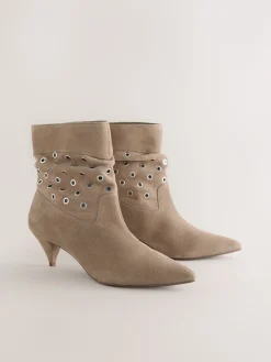 Next Neutral Suede Forever Comfort® Eyelet Embellished Ankle Boots Outlet