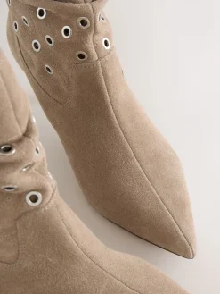Next Neutral Suede Forever Comfort® Eyelet Embellished Ankle Boots Outlet