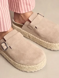 Next Neutral Suede Round Toe Espadrille Chunky Clogs Best