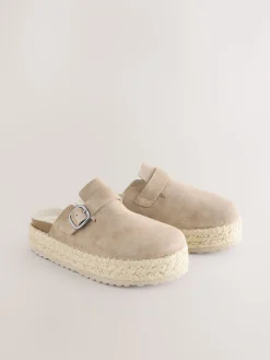Next Neutral Suede Round Toe Espadrille Chunky Clogs Best