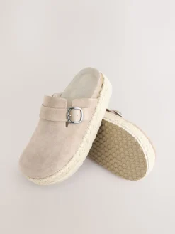 Next Neutral Suede Round Toe Espadrille Chunky Clogs Best