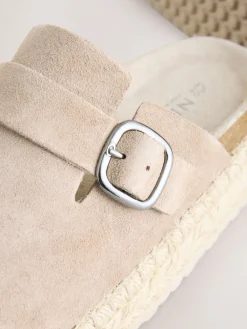 Next Neutral Suede Round Toe Espadrille Chunky Clogs Best