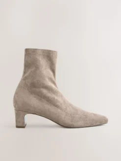Next Extra Wide Fit Chisel Toe Block Heel Sock Boots Neutral Taupe Online