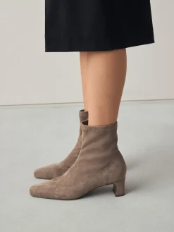 Next Standard/Wide Fit Chisel Toe Block Heel Sock Boots Neutral Taupe Best