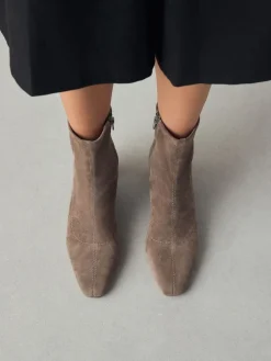 Next Standard/Wide Fit Chisel Toe Block Heel Sock Boots Neutral Taupe Best