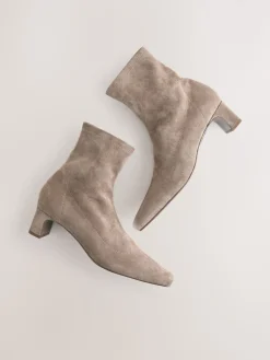 Next Standard/Wide Fit Chisel Toe Block Heel Sock Boots Neutral Taupe Best
