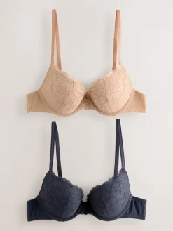 Next Push Up Plunge Lace Bras 2 Pack Neutral/Navy Hot