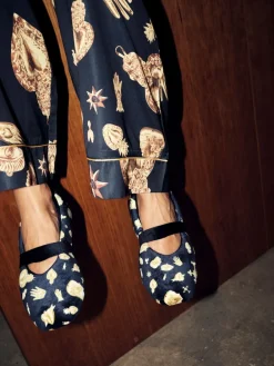 Never Fully Dressed Black/Gold Charm Velour Mary Jane Slippers Online