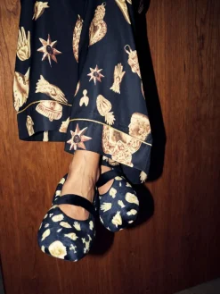 Never Fully Dressed Black/Gold Charm Velour Mary Jane Slippers Online