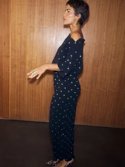 Never Fully Dressed Black Petite Tilly Plisse Dress with Gold Fleck Discount