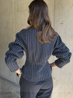 Never Fully Dressed Blue Pinstripe Barrel Sweatshirt Hot