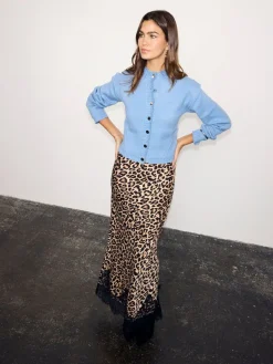 Never Fully Dressed Brown Leopard Print Lace Maeva Midi Skirt Sale