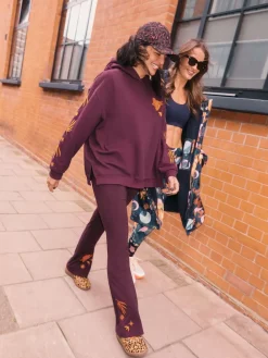 Never Fully Dressed Cotton Flare Leggings Burgundy Embroidered Outlet